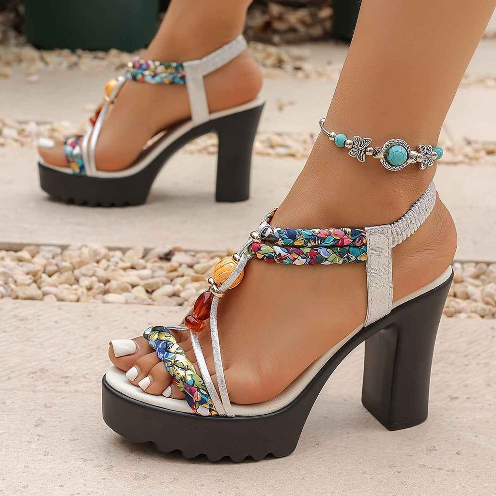 Boho Beaded Woven Summer High Heel Fashion Sandals
