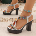 Boho Beaded Woven Summer High Heel Fashion Sandals