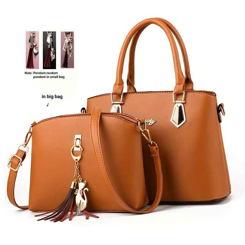 Chic Large Capacity Crossbody Bag with Cat Charm Gift Set
