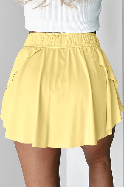 Black Drawstring High Waist Lined Tennis Skort