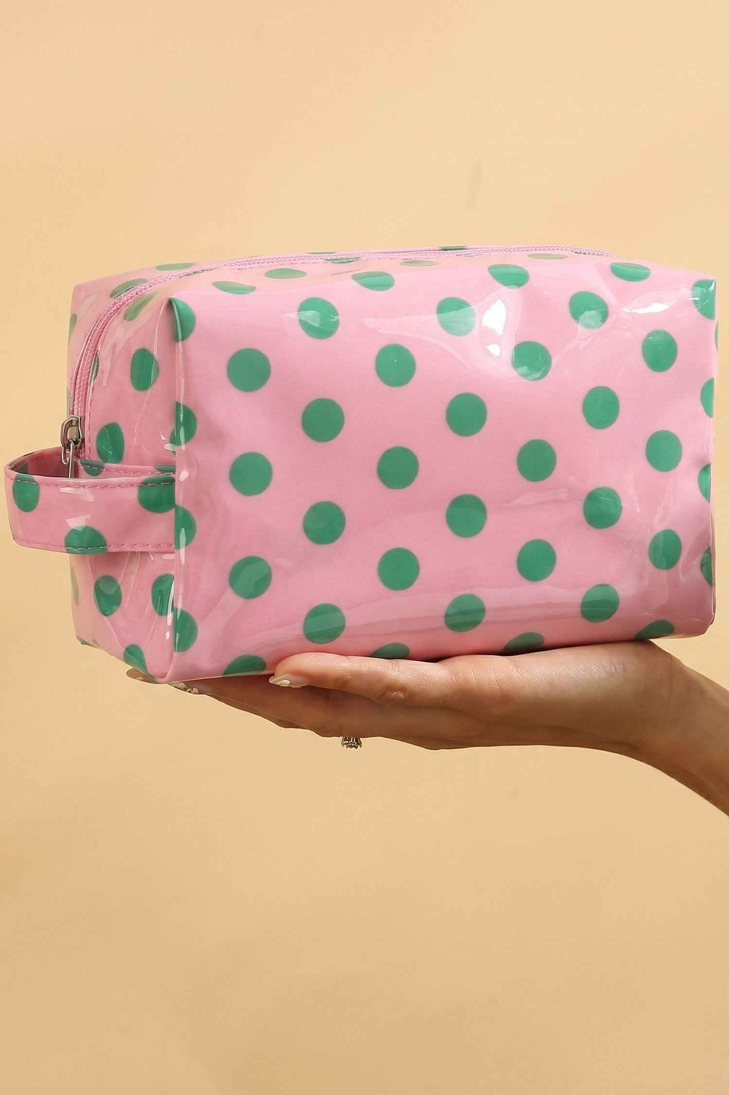 Light Pink Durable PVC Polka Dot Makeup Bag