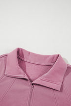 Phalaenopsis Zip Up Stand Collar Ribbed Thumbhole Sleeve Sweatshirt