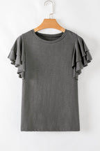Dark Grey Ruffle Sleeve Plain Blouse