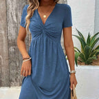 Elegant VNeck Twist Pencil Dress  KneeLength Midi