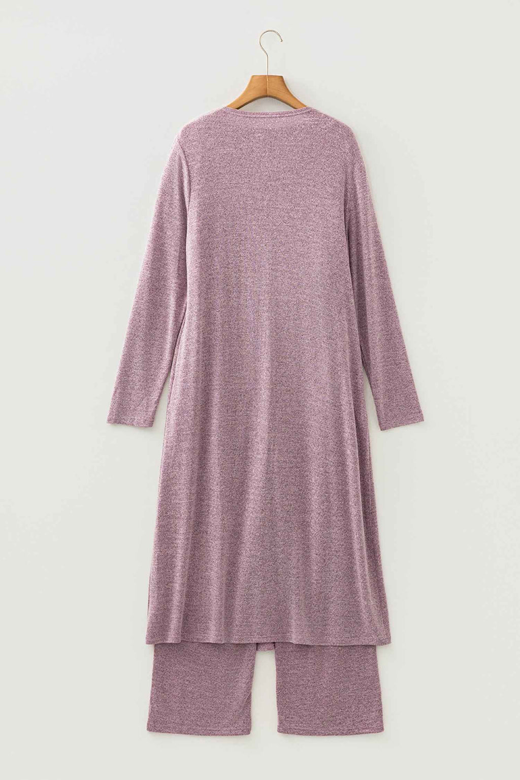 Delicacy 3pcs V Neck T Shirt Ribbon Knot Pants Open Duster 3pcs Lounge Set