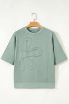 Sachet Pink Solid Color Floral Patched Half Sleeve Tunic Top
