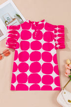 Rose Polka Dot Pattern Frill Neck Flutter Sleeve Top