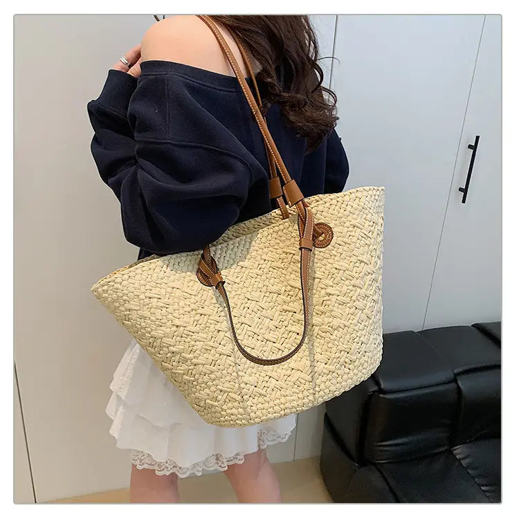 Straw woven bag for women large capacity single shoulder tote bag