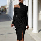 Elegant Casual Knit Hollow-Out Slit Dress