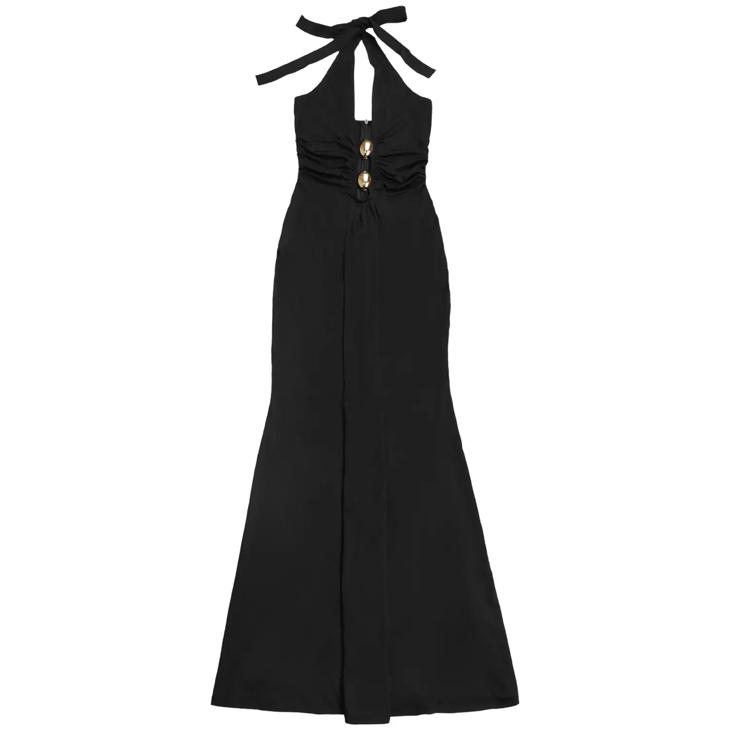 Fashion women’s sexy backless halter deep v neck solid color dress