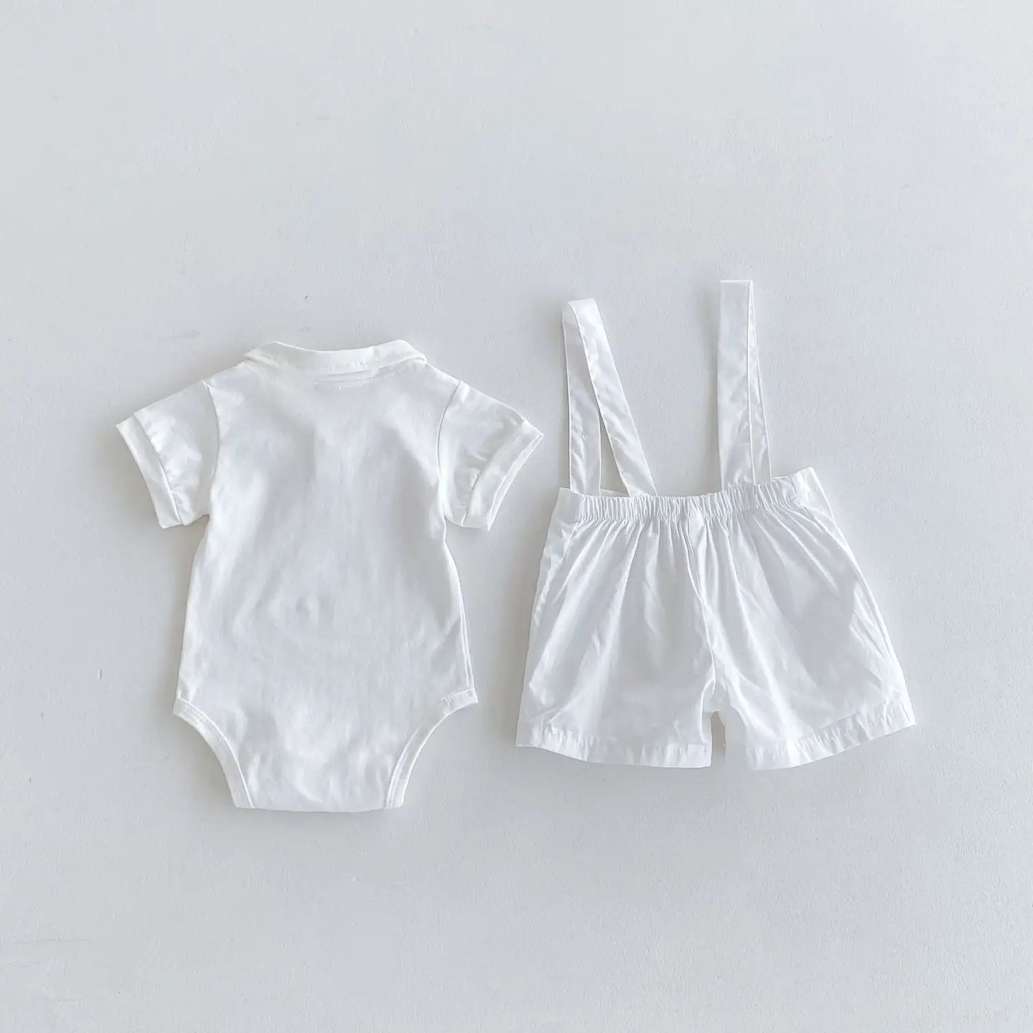 Summer baby hoodie tie suspender shorts two-piece set for gentlemen’s one month and one year old dress suspender pants