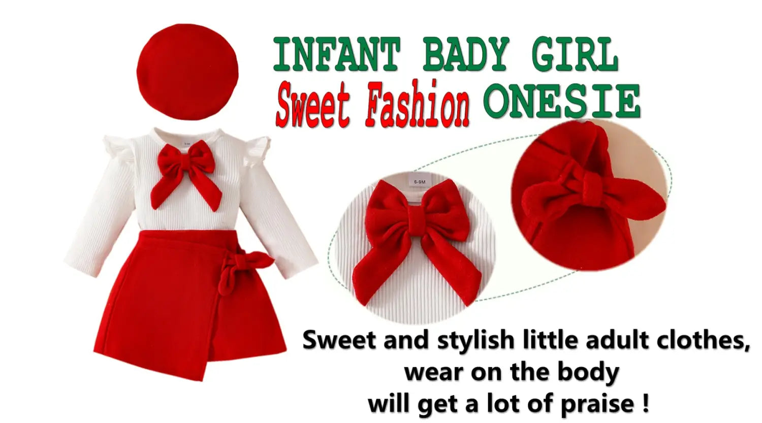 Fashion step girl big bow beret long sleeve top with velvet half skirt autumn/winter 3-piece set
