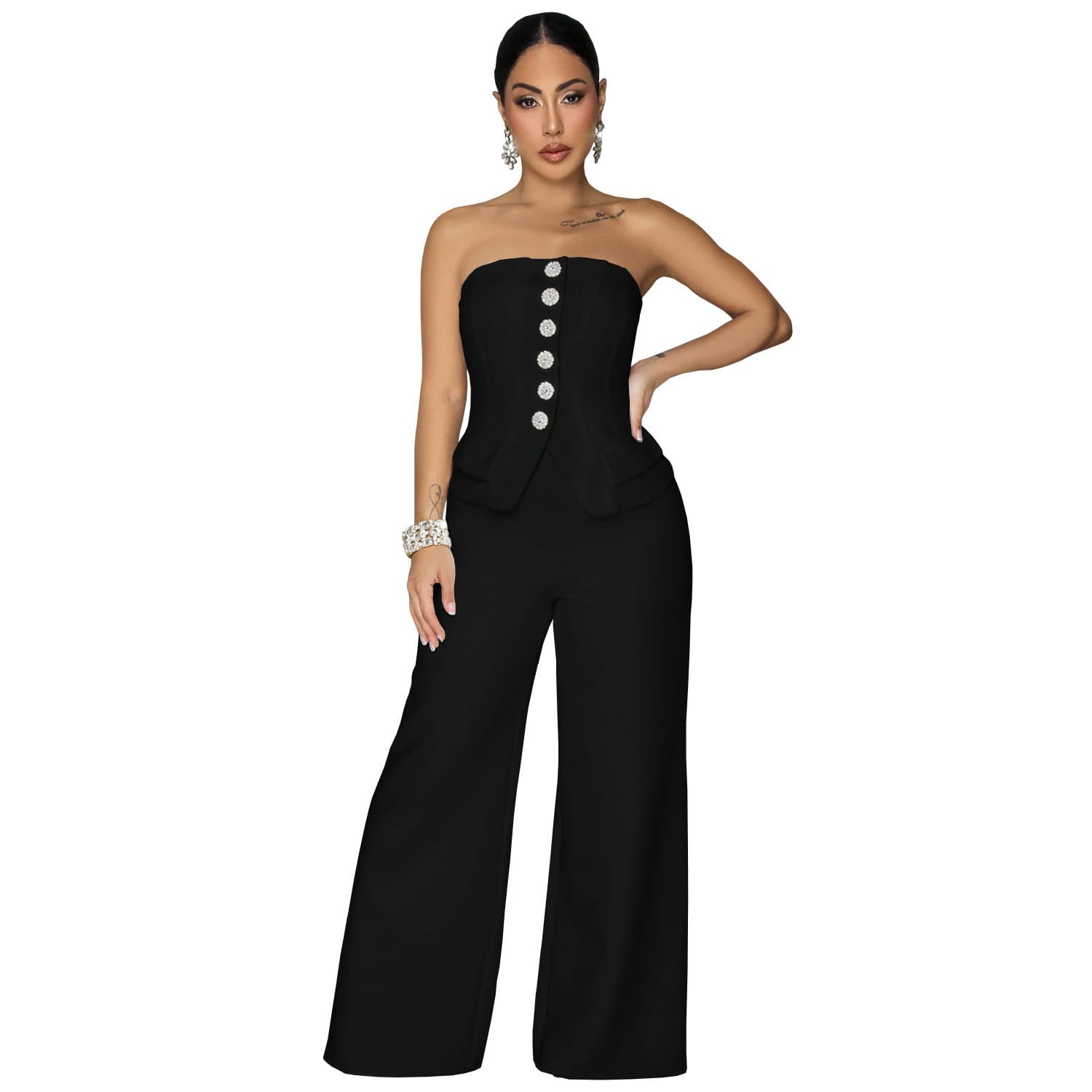 Fashion women’s sexy strapless backless casual wide-leg jumpsuit