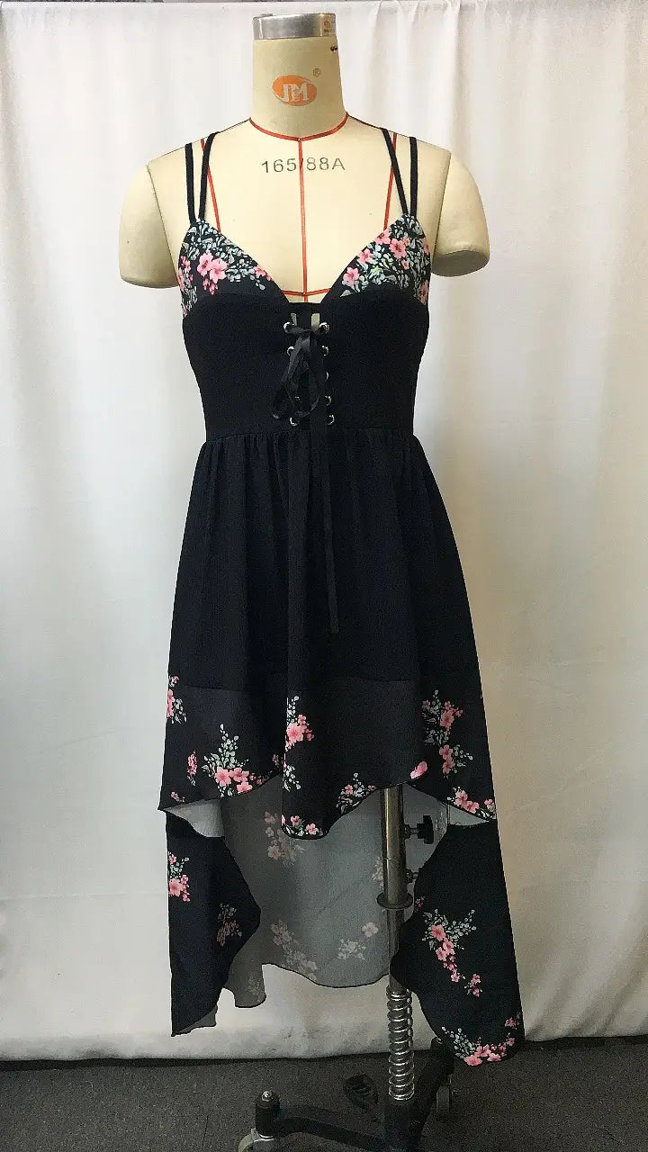 Western Rustic Floral Irregular Hem Sleeveless Dress