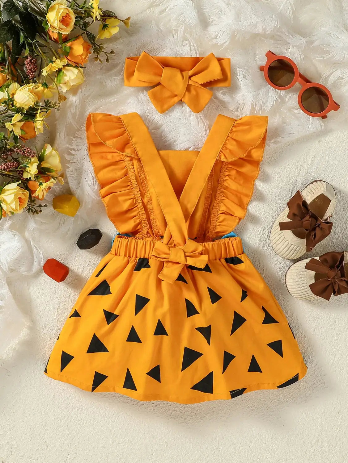 Strap dress bow tie triangle print triangle ha dress