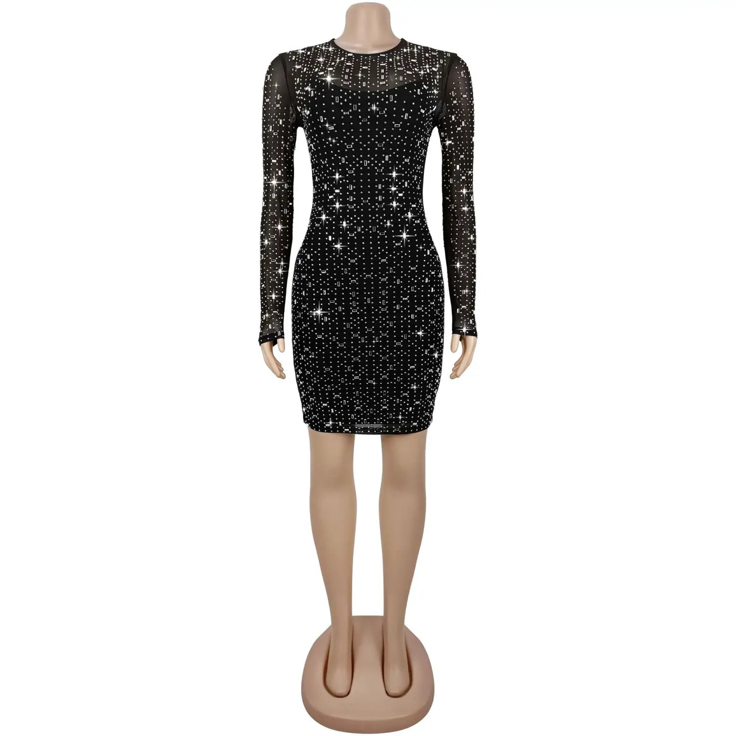Women’s sexy mesh rhinestone bodycon mini dress