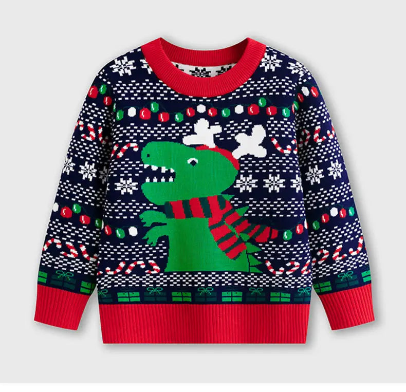 Children’s cartoon christmas dinosaur pullover sweater