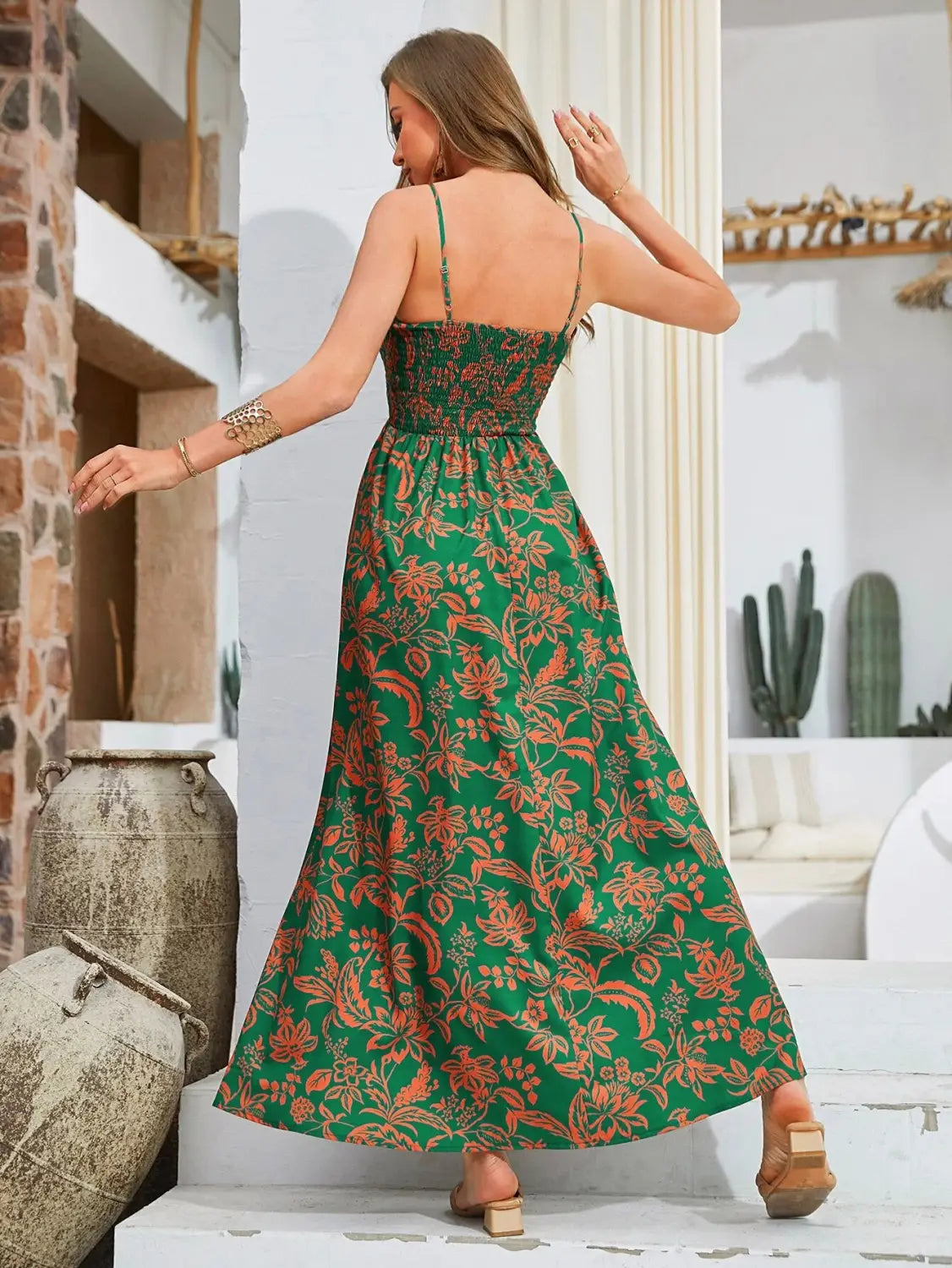 Strap Printed Dress Sleeveless One-Shoulder Long Dress