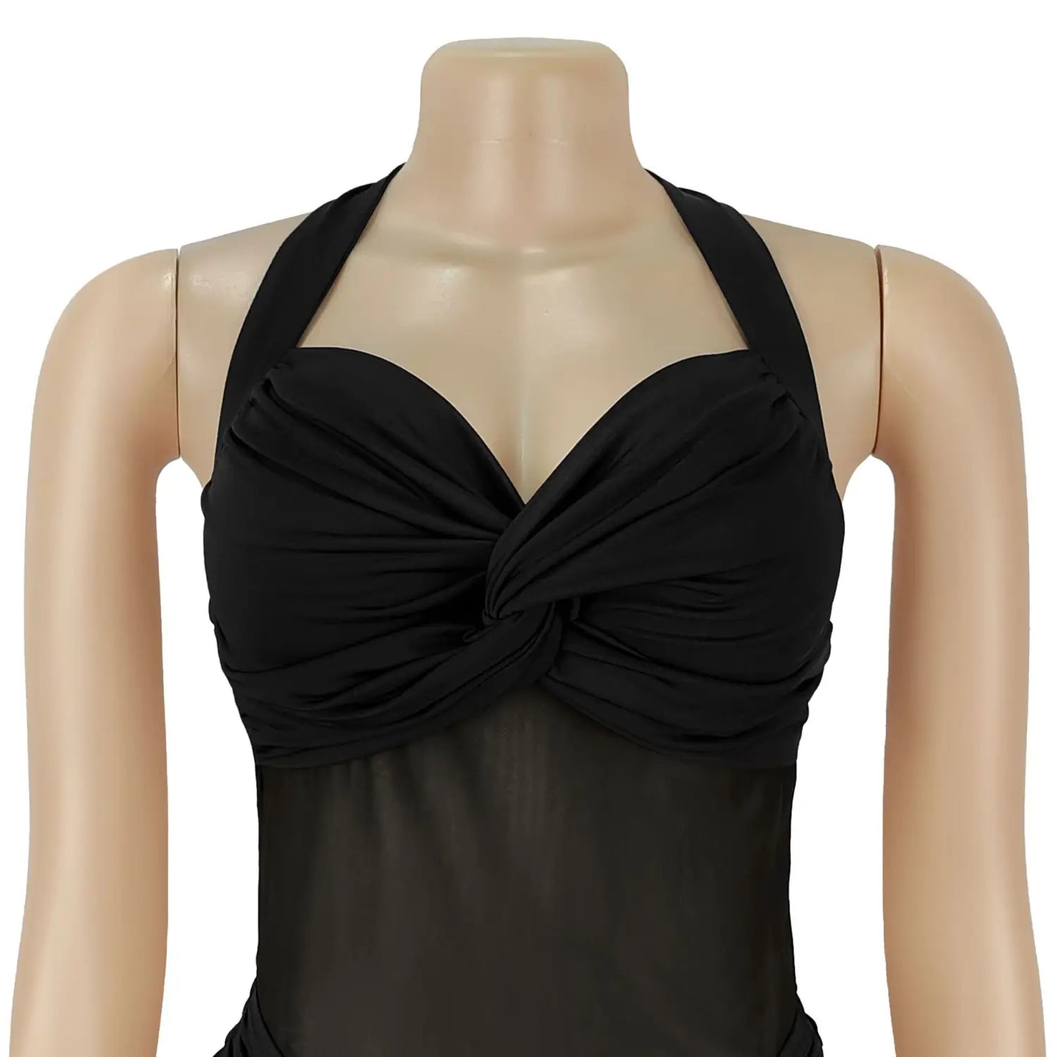 Fashion women’s sexy sheer mesh halter tie-back dress