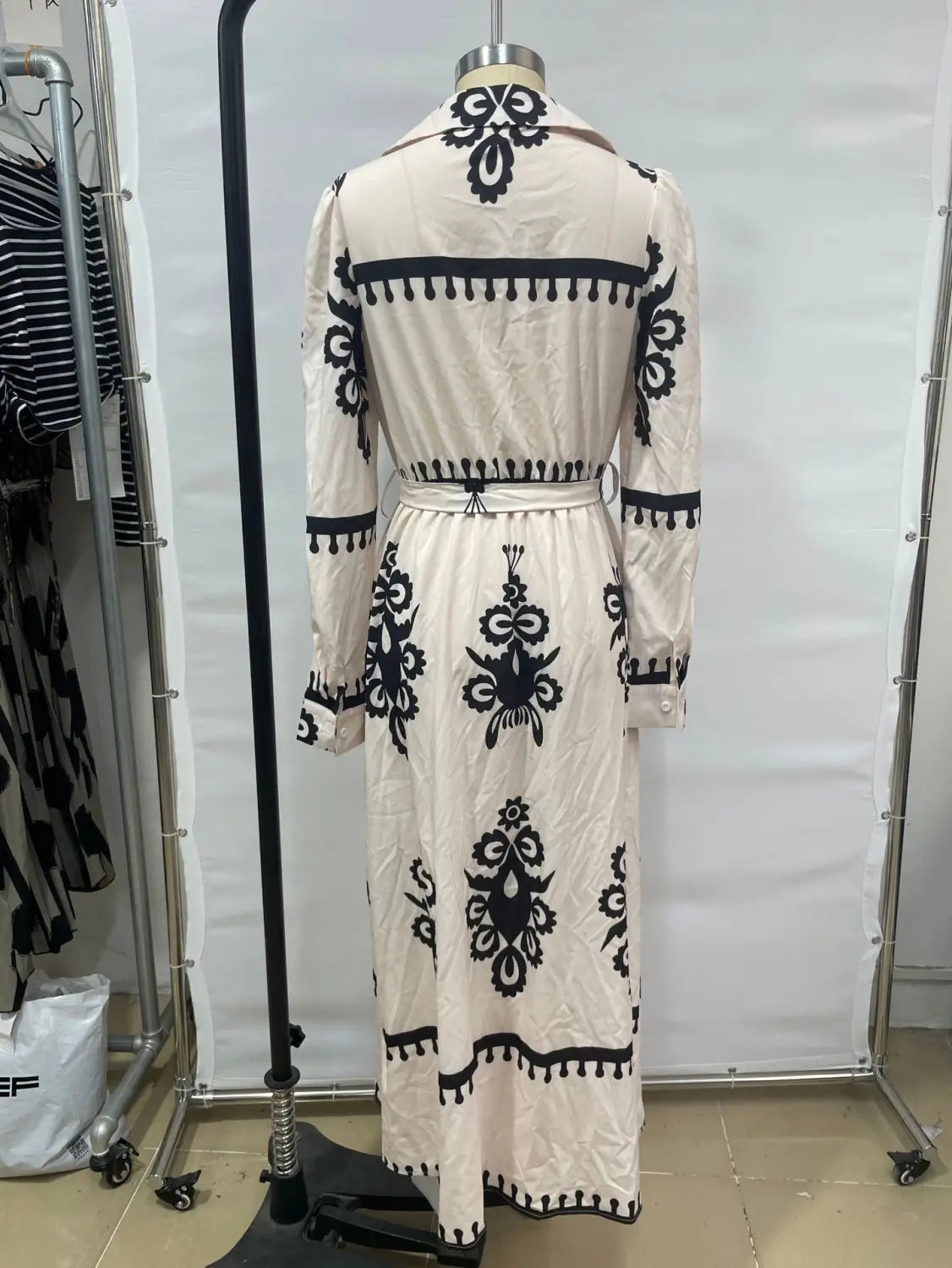 Style printed tie-up long dress with a-line silhouette