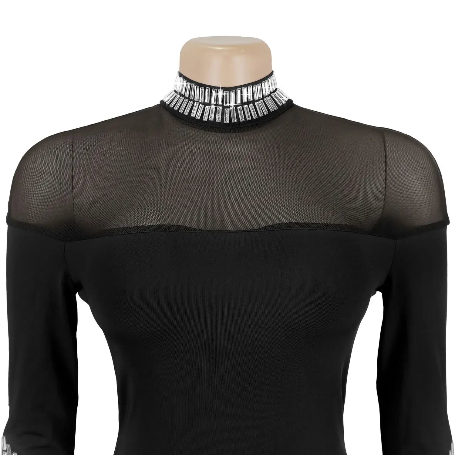 Elegant high neck long sleeve fitted sequined dress for women