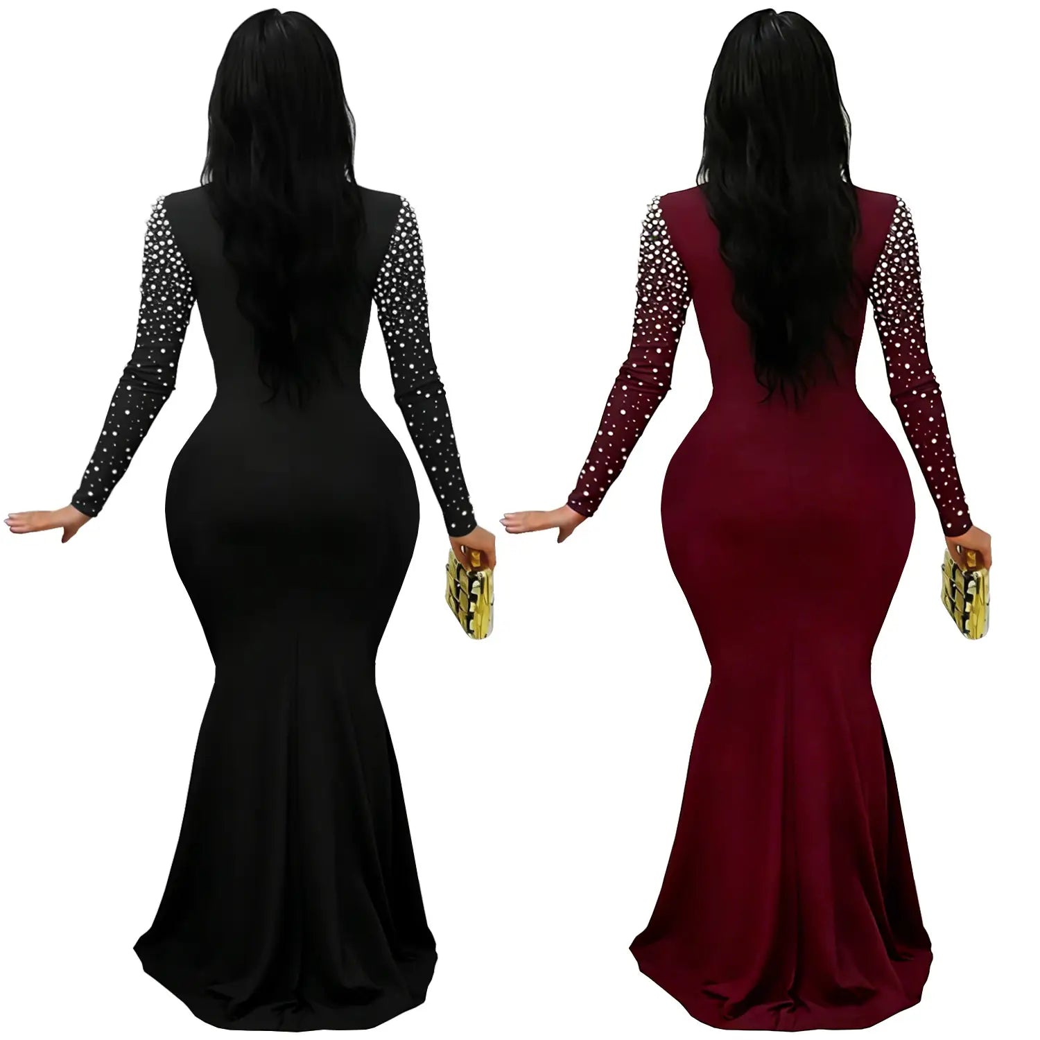 Elegant high neck rhinestone beaded bodycon dress for women fashion