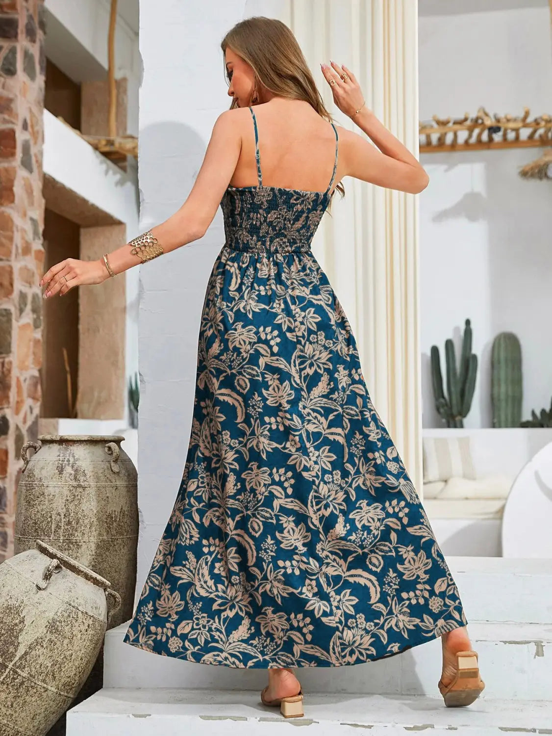Strap Printed Dress Sleeveless One-Shoulder Long Dress
