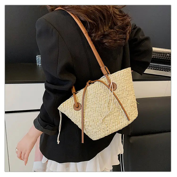 Straw woven bag for women large capacity single shoulder tote bag