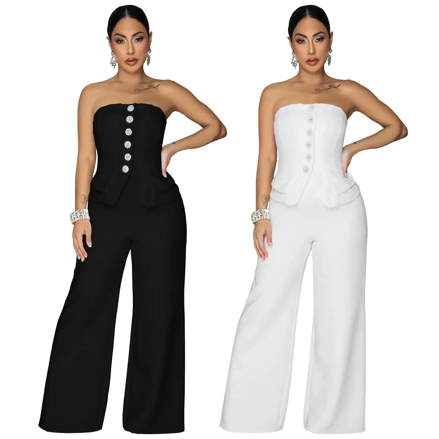 Fashion women’s sexy strapless backless casual wide-leg jumpsuit