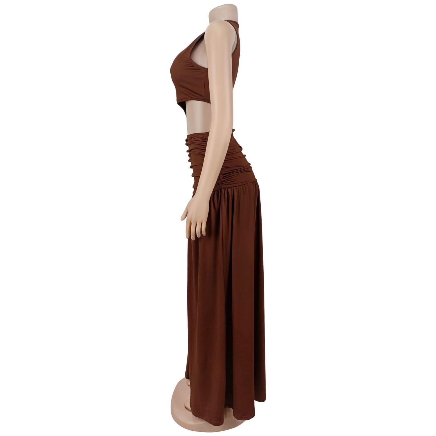 Fashion women’s sexy solid color sleeveless crop open fork dress