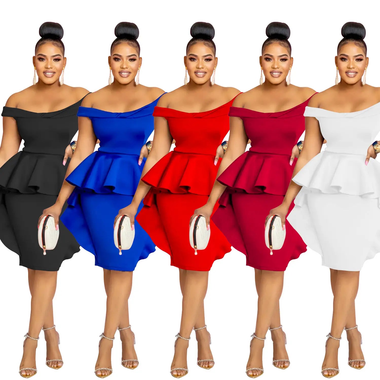 Fashion women’s solid color sleeveless ruffle hem mini dress