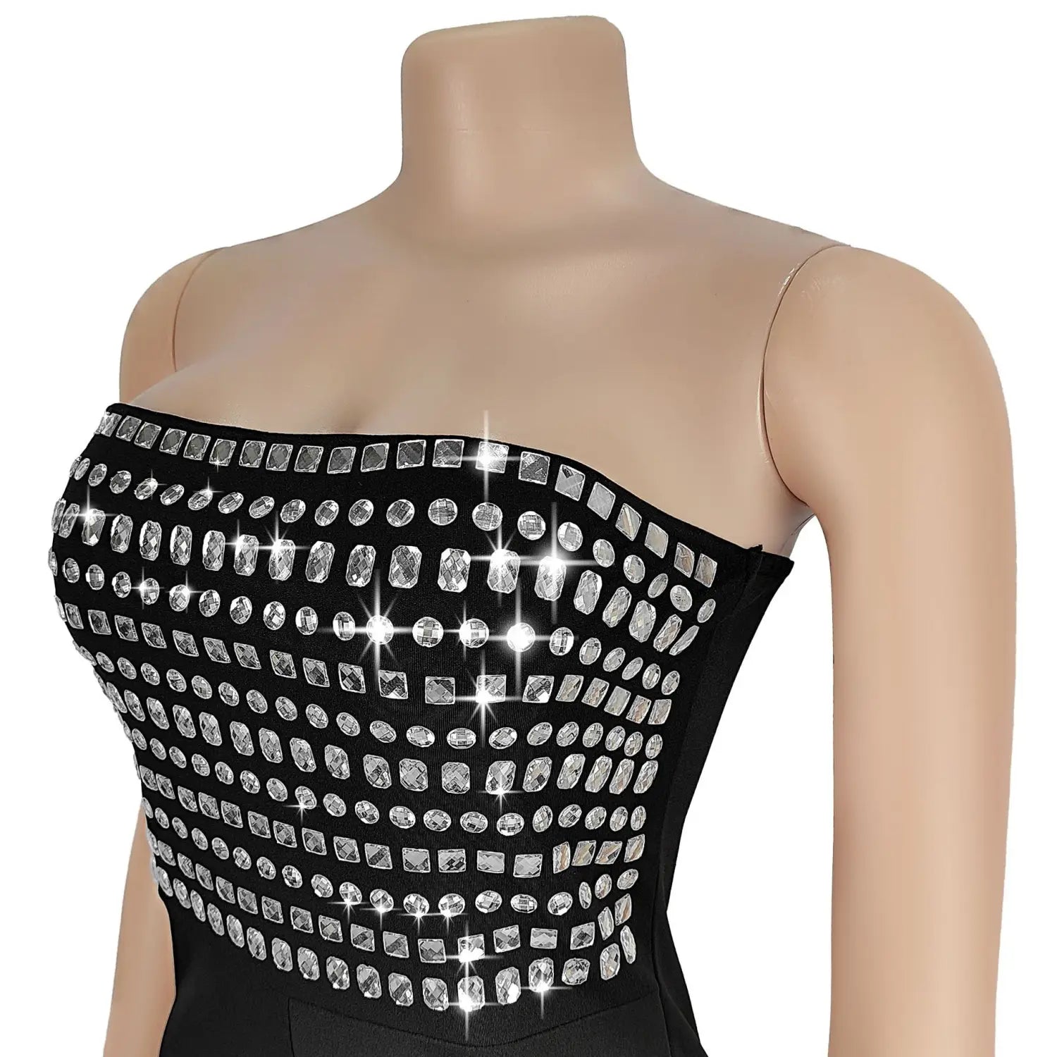 Style summer rhinestone bodysuit sexy strapless unique straight fit solid color long pants for women