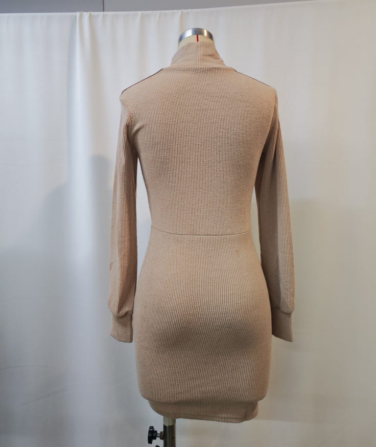High Neck Knit Dress for Women Autumn Winter Fitted Bodycon Sweater Dress