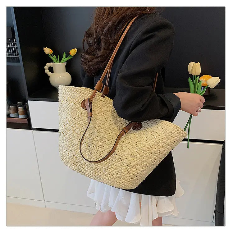 Straw woven bag for women large capacity single shoulder tote bag