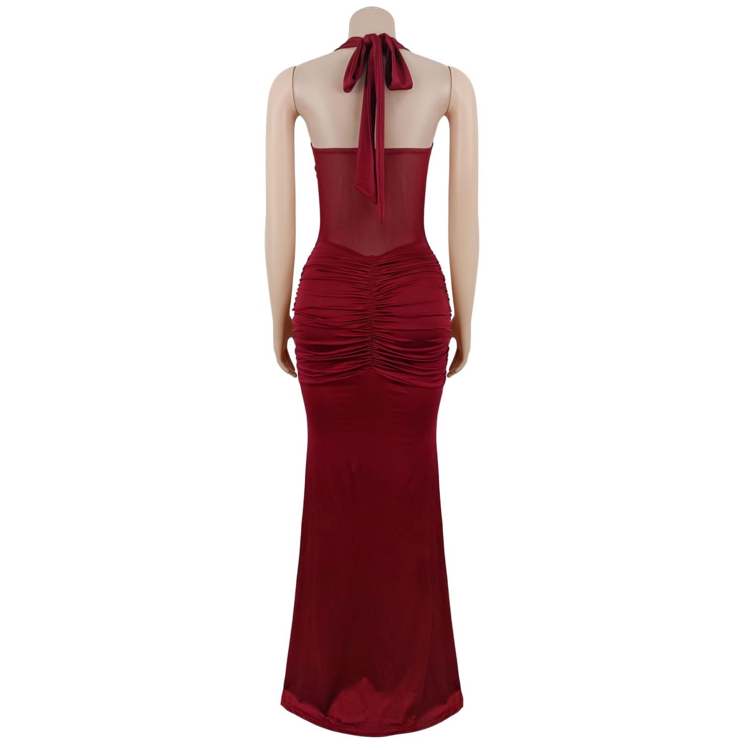 Fashion women’s sexy sheer mesh halter tie-back dress