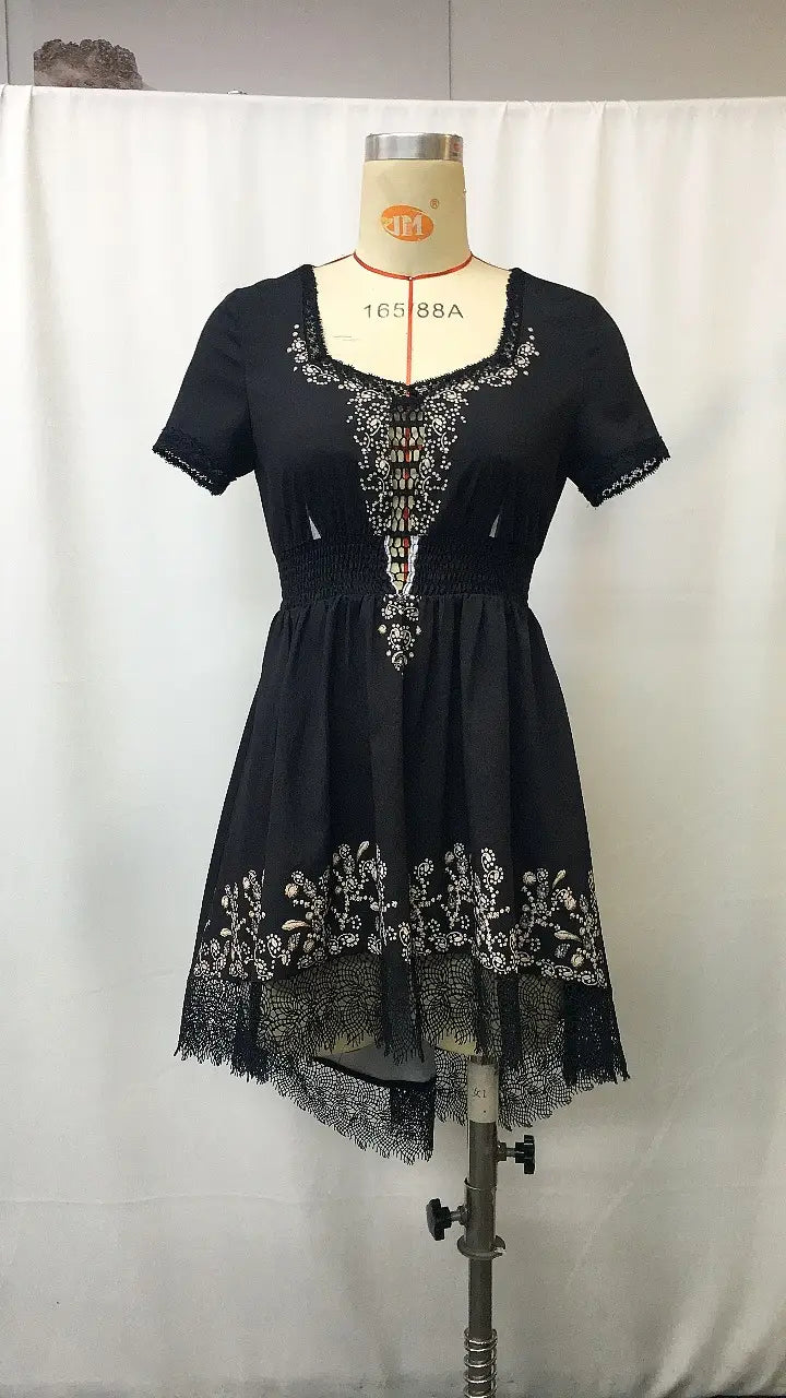 Retro Floral Irregular Hem Mini Dress in Western Countryside Style for Casual Holiday Wear