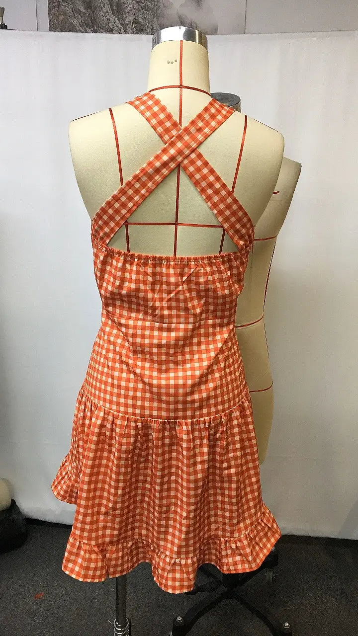 Western Charm: Retro Plaid Mini Dress for Everyday Style