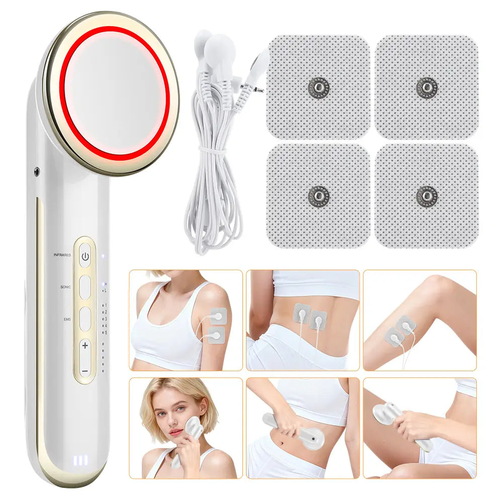 Ems body sculpting device with 5 modes rechargeable far infrared & ultrasonic fat burning slimming beauty instrument