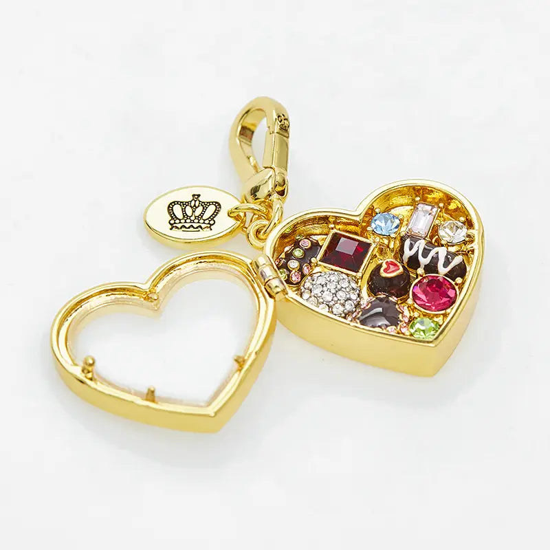 Enamel glazed chocolate gemstone transparent heart-shaped box with openable pendant