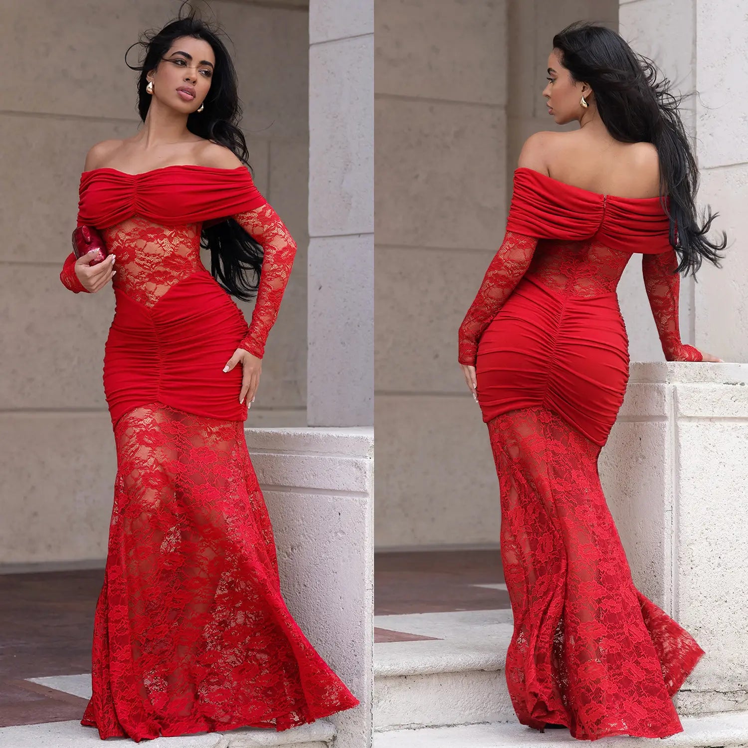 Fashion Women's Sexy One-Shoulder Lace Bodycon Dress