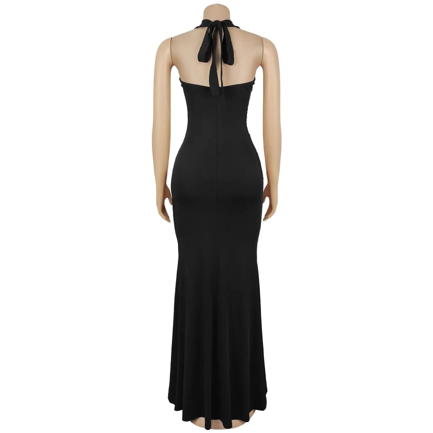 Fashion women’s sexy backless halter deep v neck solid color dress