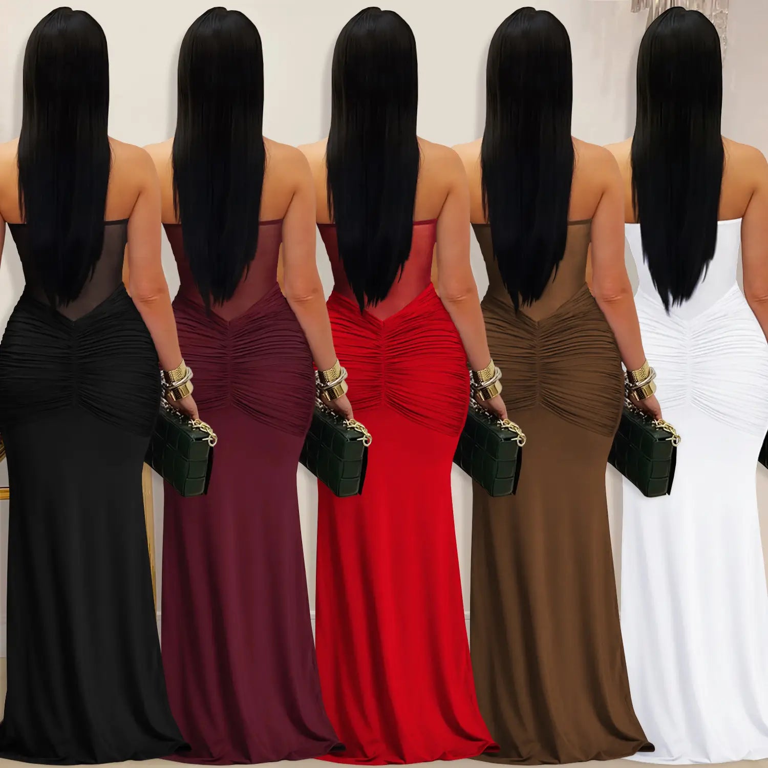 Fashion women’s sexy sheer mesh halter tie-back dress
