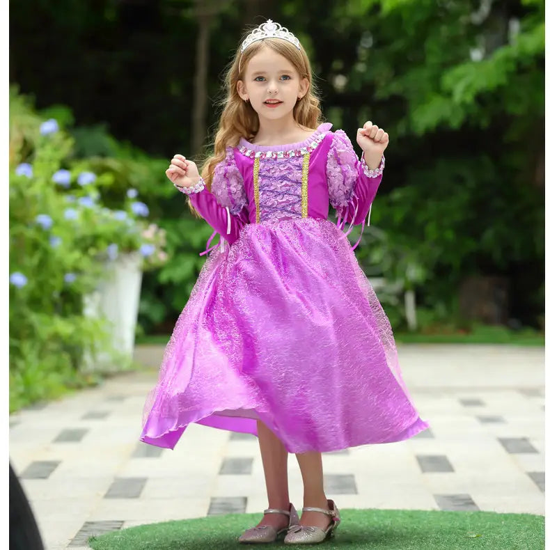 Western style dress long hair princess dress short sleeved girl performance dress holiday dress