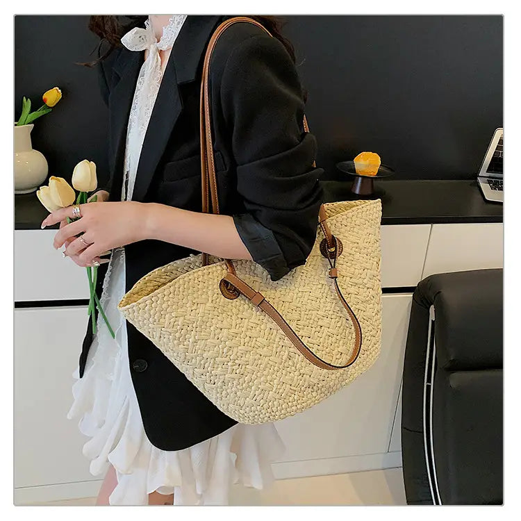 Straw woven bag for women large capacity single shoulder tote bag