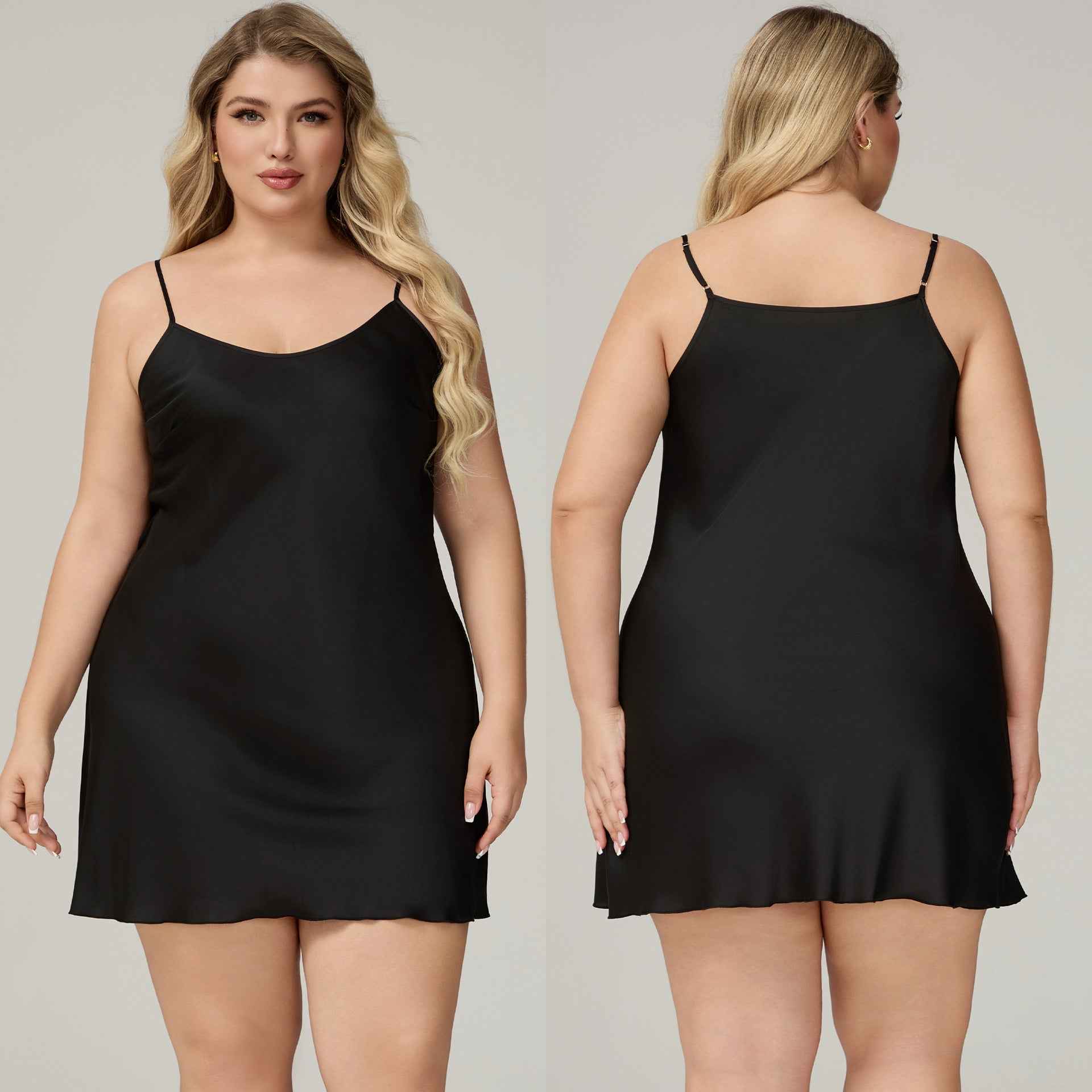 Elegant Satin Chiffon Sleepwear for Women, Summer Strap Sexy Nightdress, Simple Home Wear