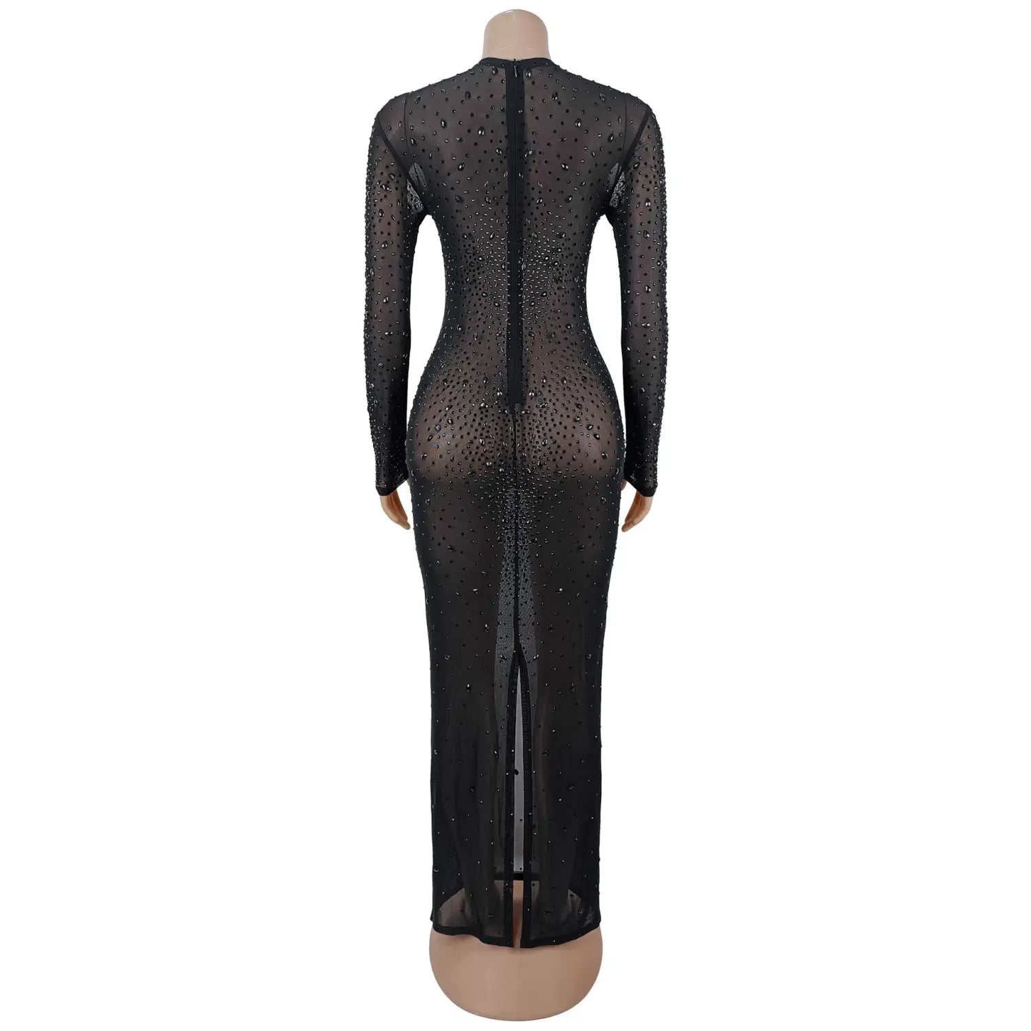 Sexy Sheer Mesh Rhinestone Bodycon Dress