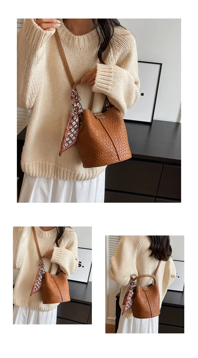 Handbag shoulder bag woven bucket bag