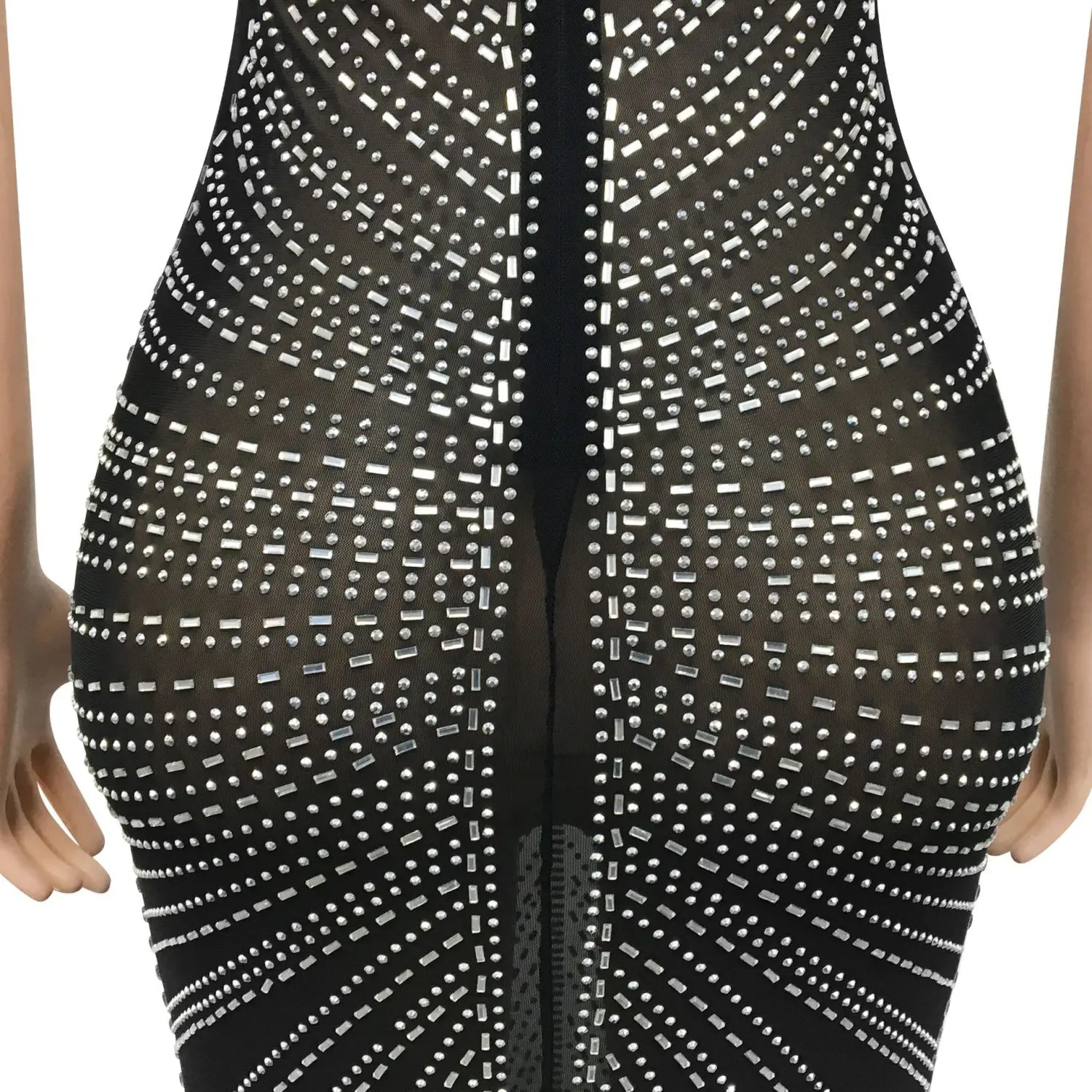 Fashion sexy beaded strapless sheer mesh long dress