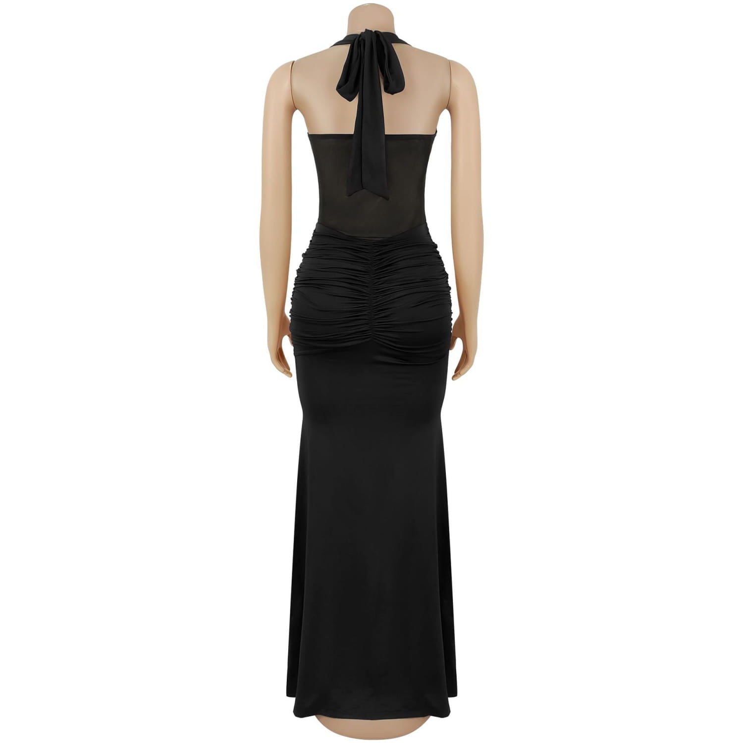 Fashion women’s sexy sheer mesh halter tie-back dress
