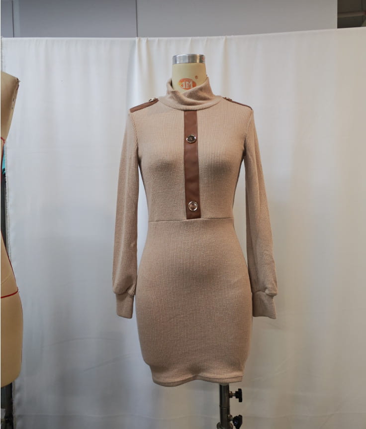 High Neck Knit Dress for Women Autumn Winter Fitted Bodycon Sweater Dress